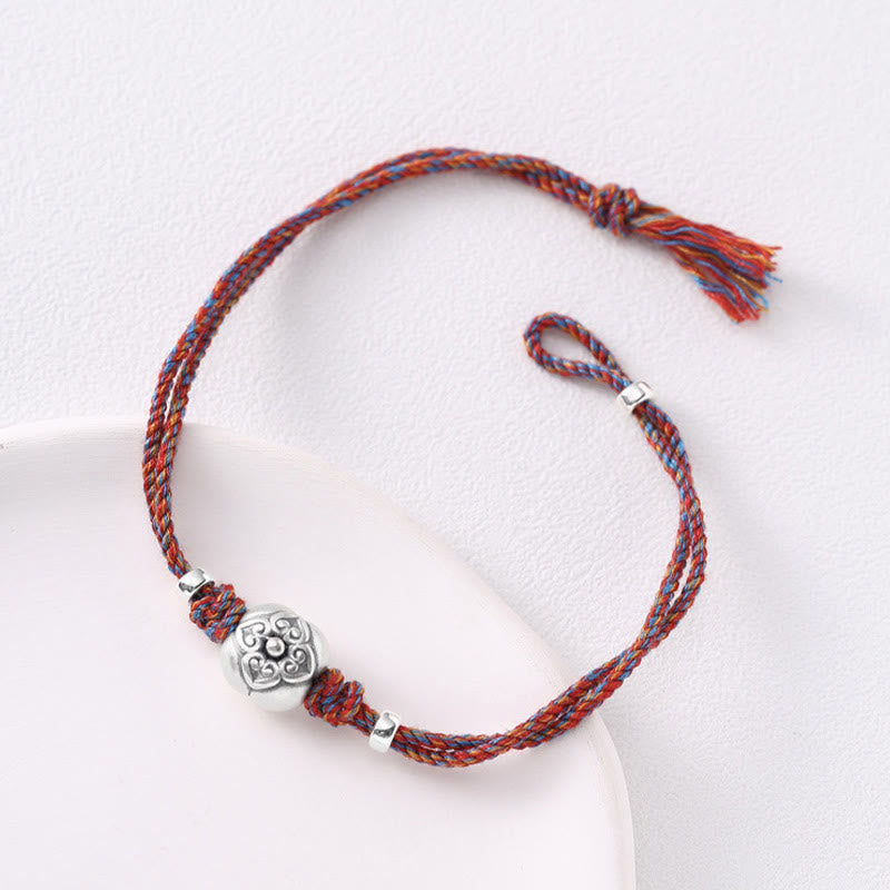 Pulsera Trenzada Multicolor De La Suerte Caqui De Plata De Ley 999 Con Buddha Stones