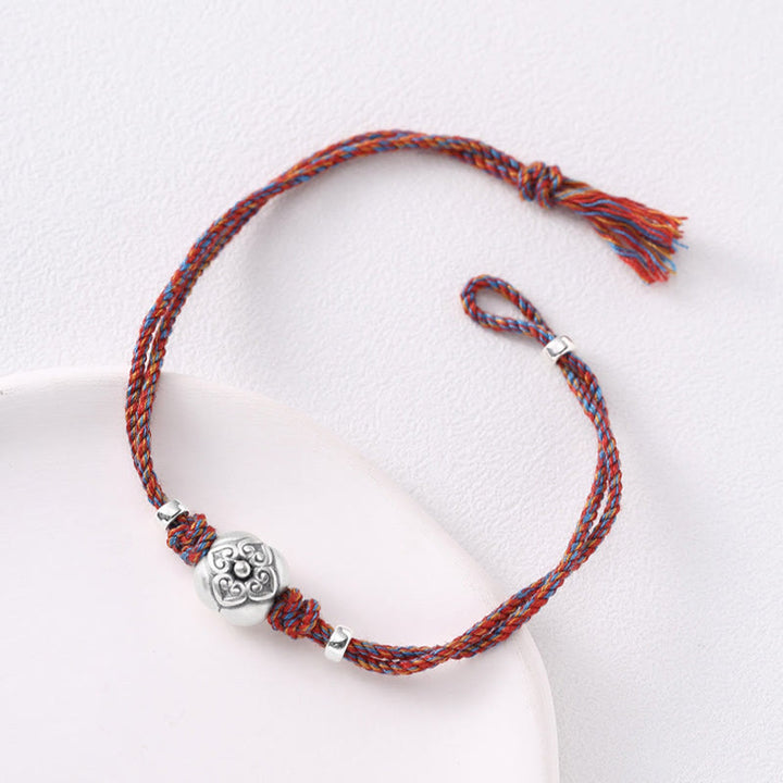 Pulsera Trenzada Multicolor De La Suerte Caqui De Plata De Ley 999 Con Buddha Stones