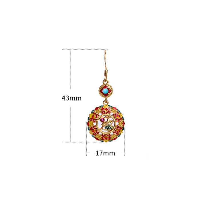 Pendientes colgantes de equilibrio de cobre de alce de color Dunhuang chapados en oro de 24 quilates con Buddha Stones