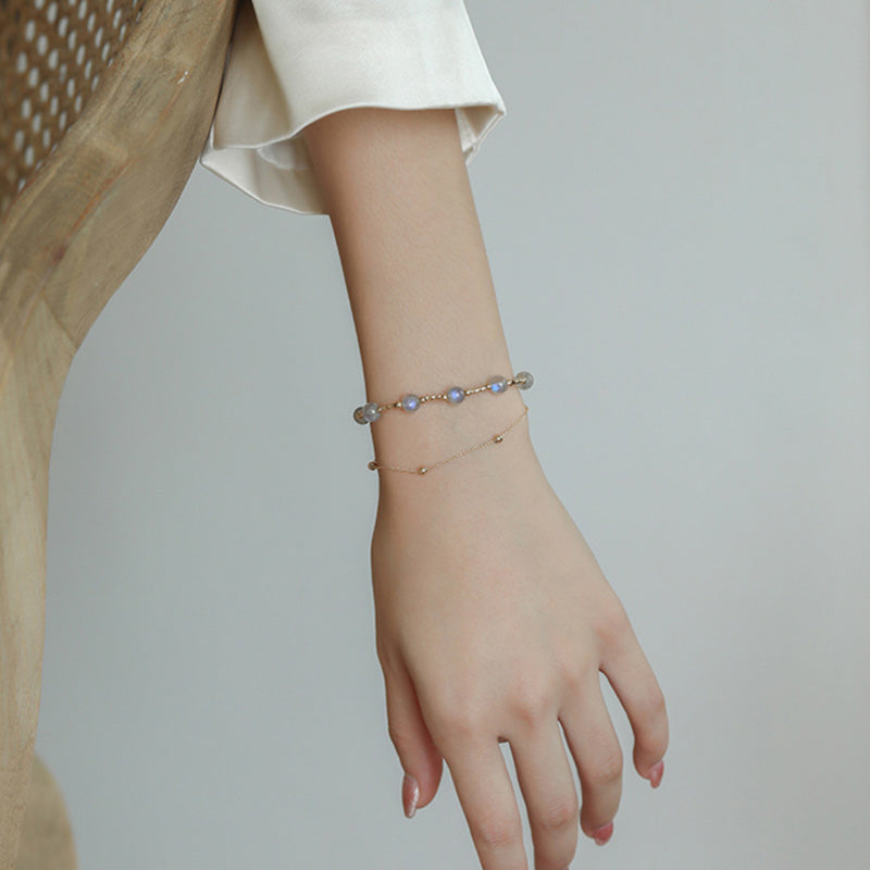 Pulsera de cadena con encanto positivo de piedra lunar