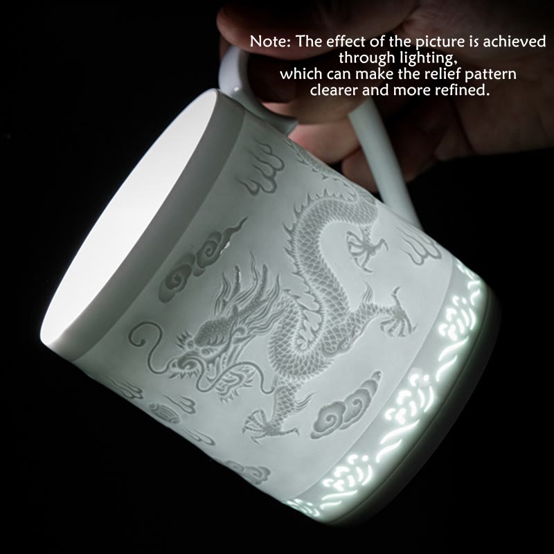 Buddha Stones Jingdezhen Linglong porcelana auspiciosa dragón Fénix barco navegación suave taza de té de cerámica tazas de té de oficina 420ml