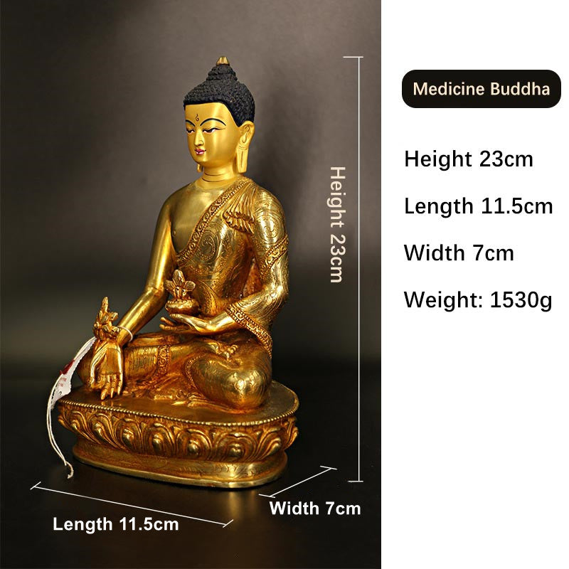 Buda Shakyamuni Medicina Buda Compasión Cobre Chapado En Oro Estatua Decoración
