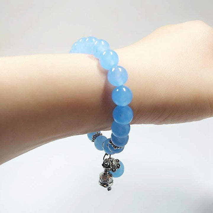 Pulsera con dije de campana con cuentas de energía de piedra de calcedonia de cristal vintage