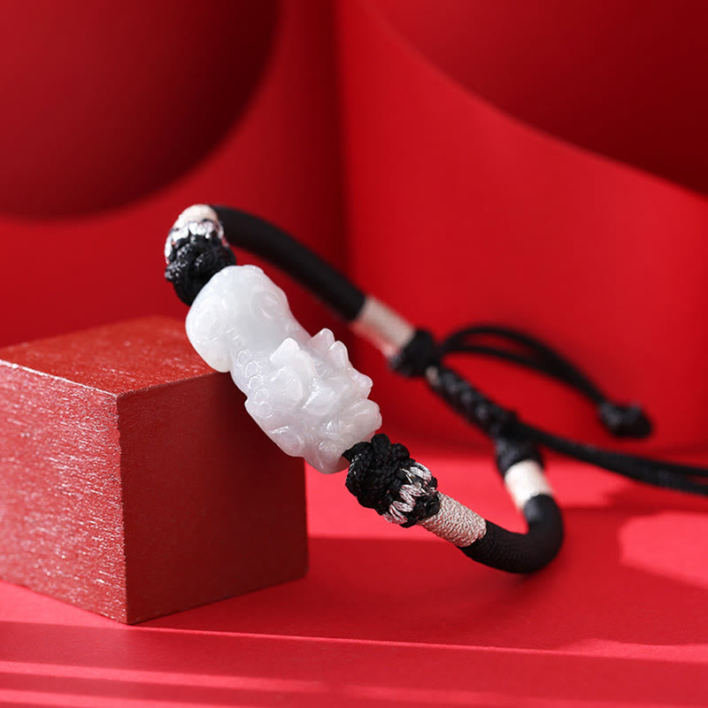 Pulsera de cuerda trenzada de Buddha Stones hecha a mano de Jade Natural PiXiu suerte prosperidad