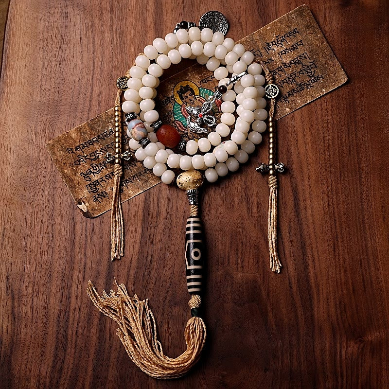 Buddha Stones Tíbet 108 cuentas Mala semilla Bodhi Bagua Vajra Dzi cuentas ágata gris pulsera de riqueza