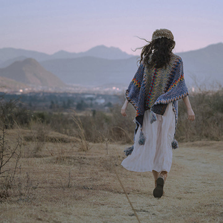 Mantón tibetano de Buddha Stones, capa de punto suave y cálida, bufanda tibetana con borlas de invierno - image 13
