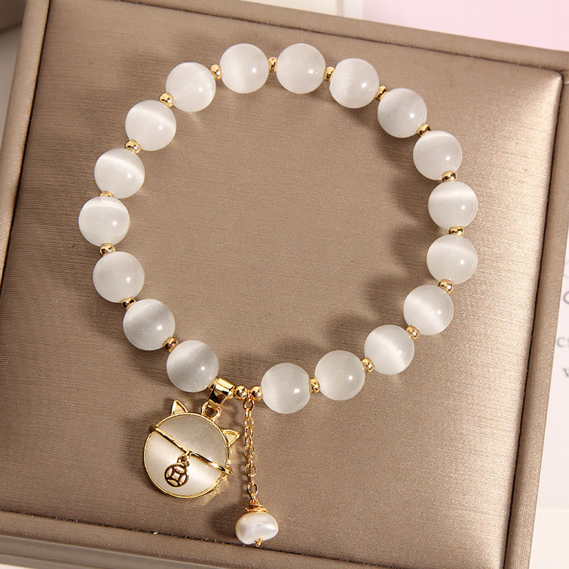 Pulsera con dijes de amor y perlas con diseño de gato encantador con ojo de gato y Buddha Stones - Gato - image 1