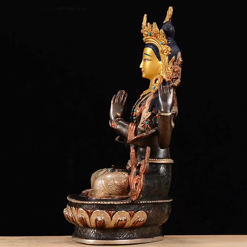 Decoración de estatua de cobre de protección Avalokitesvara de cuatro brazos Bodhisattva Chenrezig - image 5