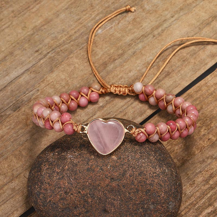 Pulsera curativa de corazón de amor de rodonita natural