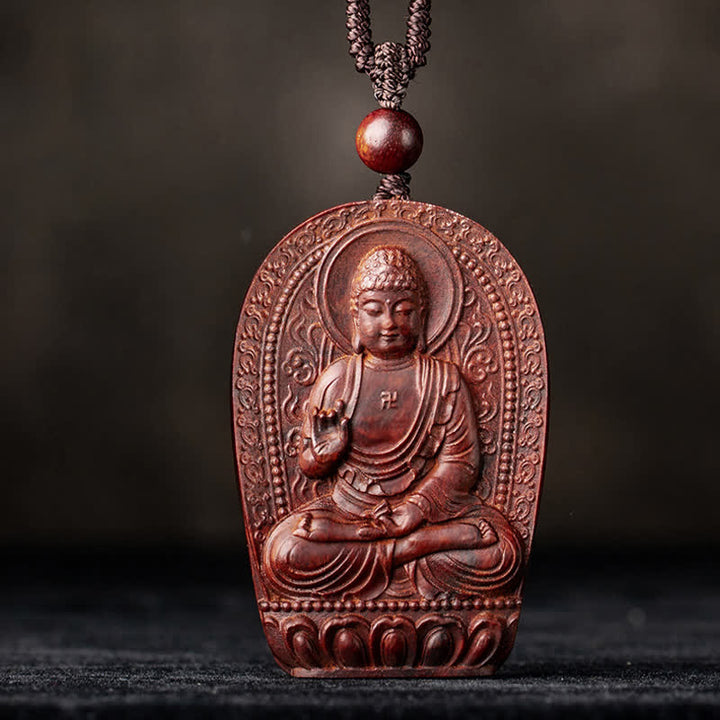 Colgante de collar de protección de loto de sándalo rojo de hoja pequeña de Buda natal del zodiaco chino