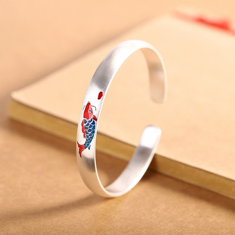 Brazalete de plata de ley 999 con Buddha Stones , diseño de pez koi