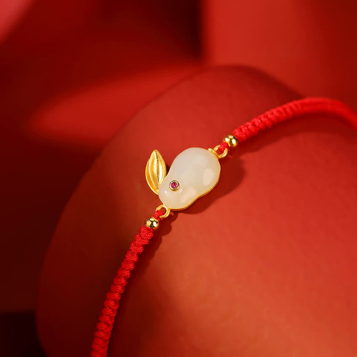Pulsera de protección con hilo rojo de la suerte de jade blanco hetiano del año del conejo de plata de ley 925 con Buddha Stones - image 3