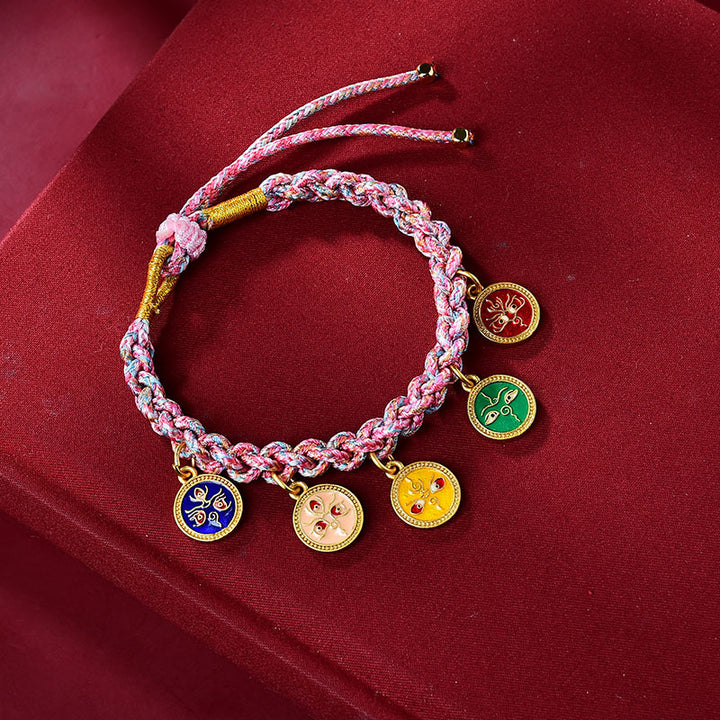 Pulsera trenzada de cuerda multicolor tibetana hecha a mano con Buddha Stones , cinco dioses de la riqueza y la suerte