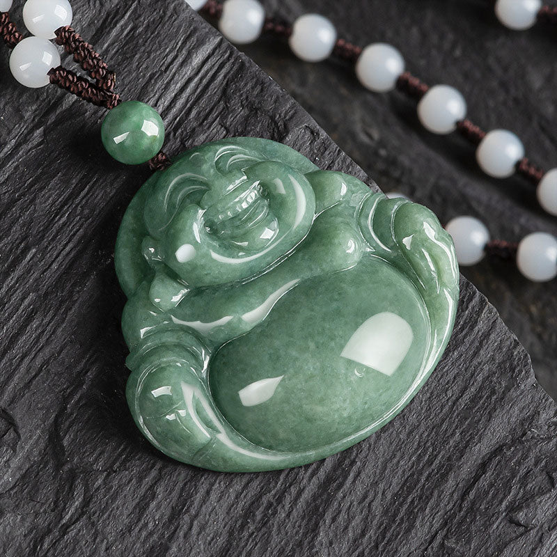 Colgante de cuentas de cadena con collar de armonía de jade cian de Buda sonriente - image 6