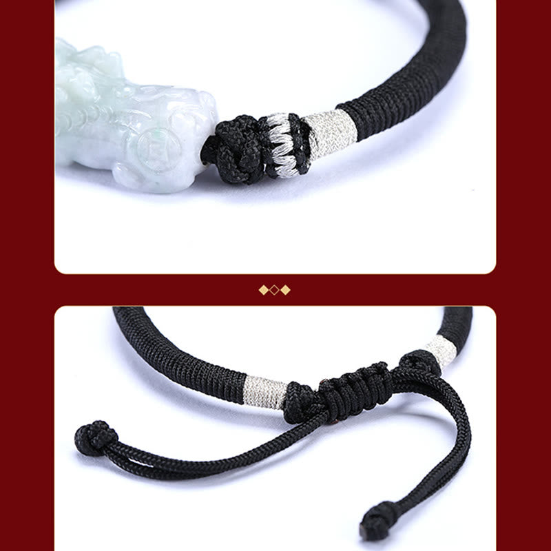 Pulsera de cuerda trenzada de Buddha Stones hecha a mano de Jade Natural PiXiu suerte prosperidad