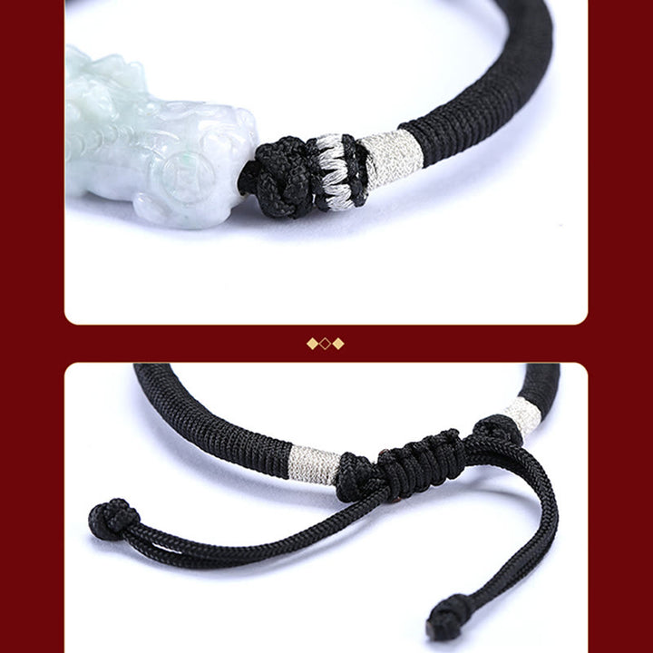 Pulsera de cuerda trenzada de Buddha Stones hecha a mano de Jade Natural PiXiu suerte prosperidad