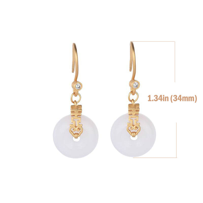 Pendientes de la fortuna de la doble felicidad del jade blanco de las Buddha Stones