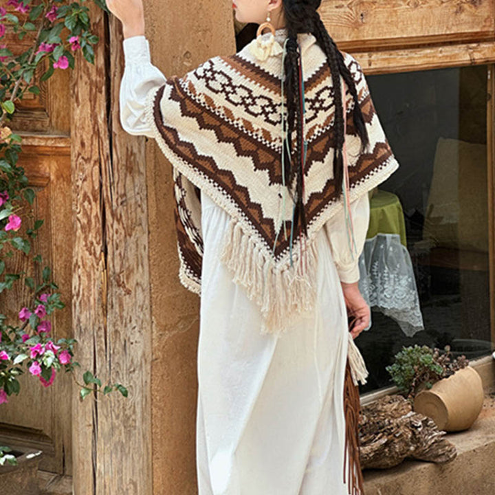 Buddha Stones Tibetano Rayas Marrón Beige Borla Mantón Invierno Acogedor Viaje Bufanda Abrigo