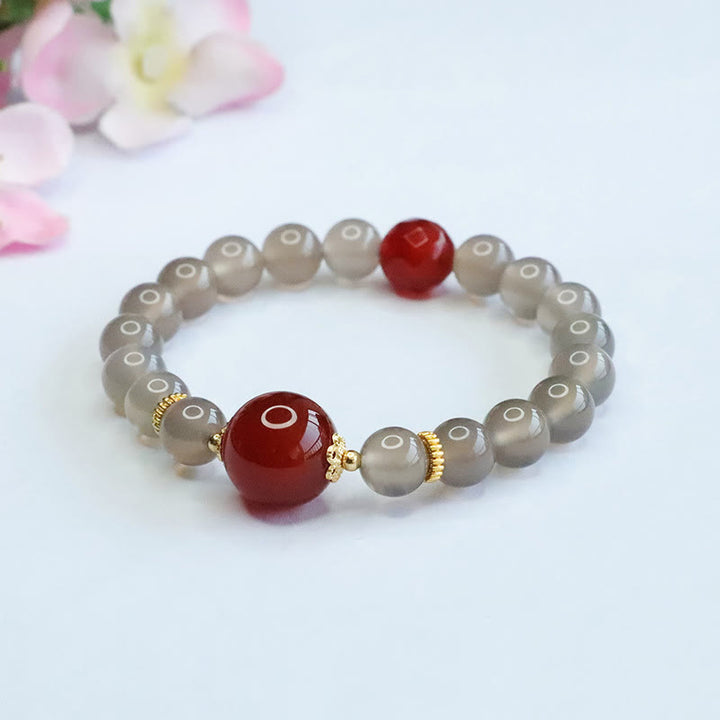 Pulsera Armonía de Ágata Roja y Calcedonia Gris Natural de Buddha Stones