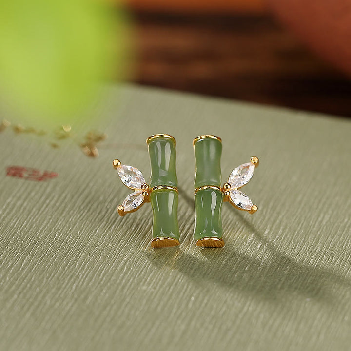 Pendientes de plata de ley 925 con Buddha Stones , jade cian hetiano, jade blanco, ágata roja, patrón de bambú, pendientes de la suerte