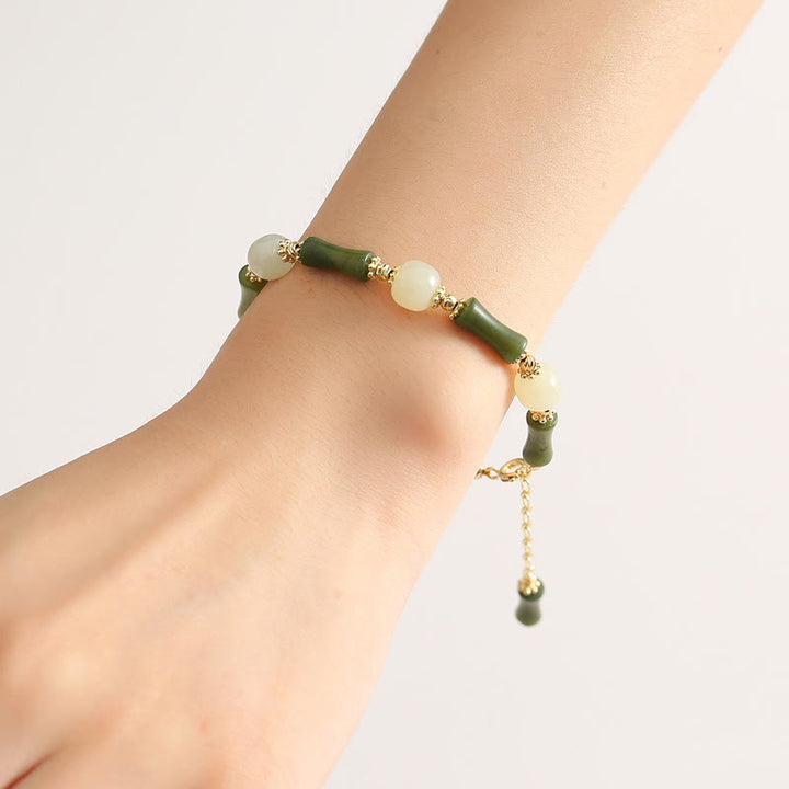 Pulsera de cadena de fuerza de la suerte de bambú con cuentas de vidrio de Buddha Stones