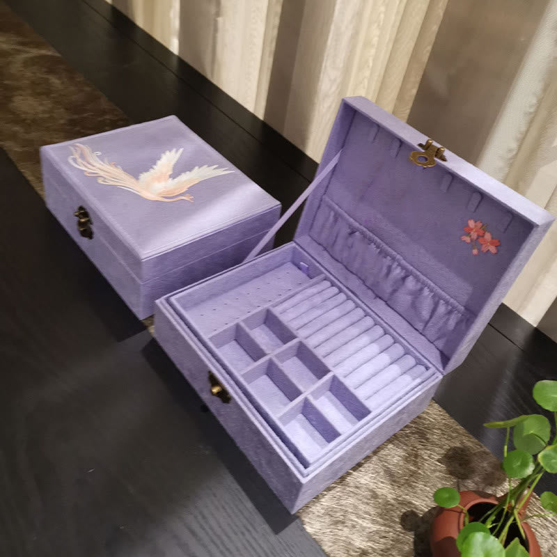 Caja organizadora de joyería de Fénix púrpura con Buddha Stones , caja de almacenamiento de joyería de dos capas, caja de franela