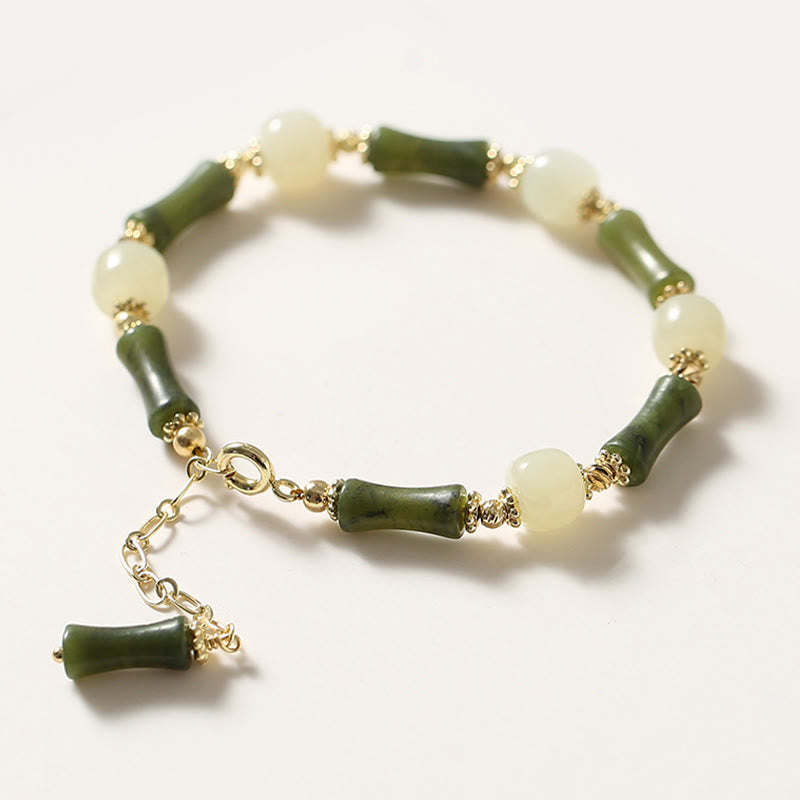 Pulsera de cadena de fuerza de la suerte de bambú con cuentas de vidrio de Buddha Stones