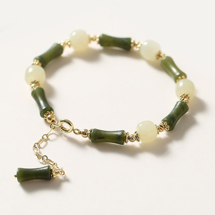 Pulsera de cadena de fuerza de la suerte de bambú con cuentas de vidrio de Buddha Stones