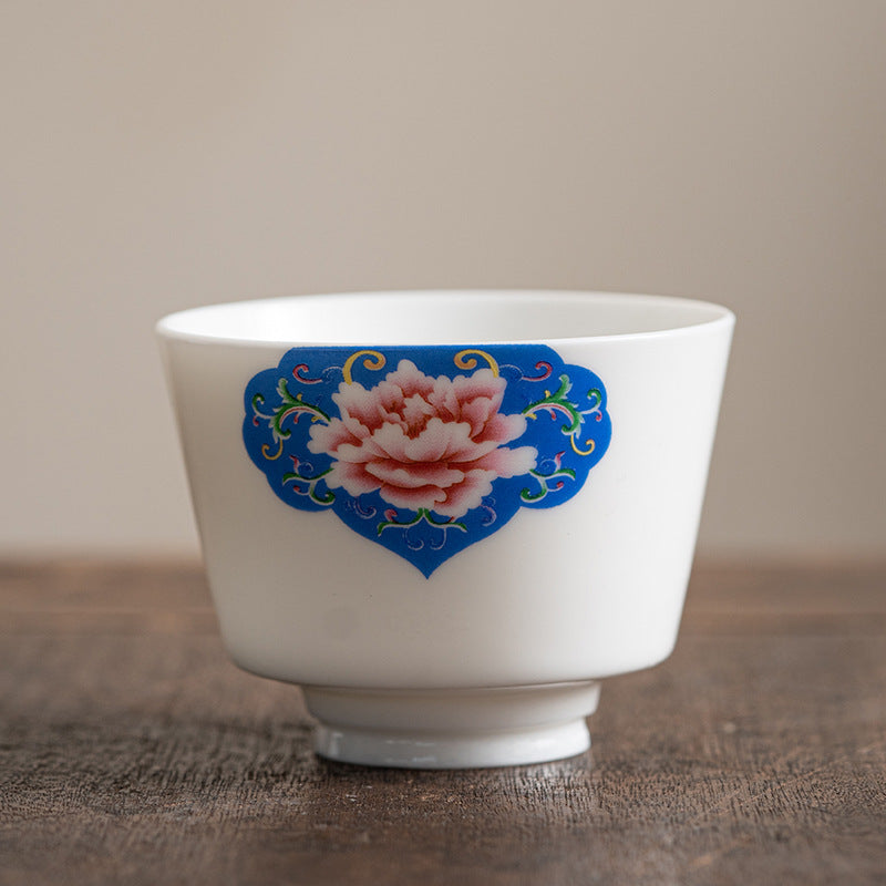 Taza de té de cerámica con Buddha Stones, flor de loto, hoja, montaña, pabellón, alce, peonía, taza de té de Kung Fu