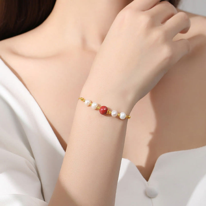 Pulsera de cadena de cuentas curativas de cinabrio y perlas de plata de ley 925 con Buddha Stones - image 2