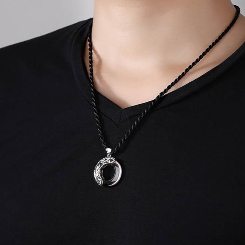 Collar con colgante redondo de bendición de obsidiana de hielo, 12 constelaciones del zodíaco , Buddha Stones