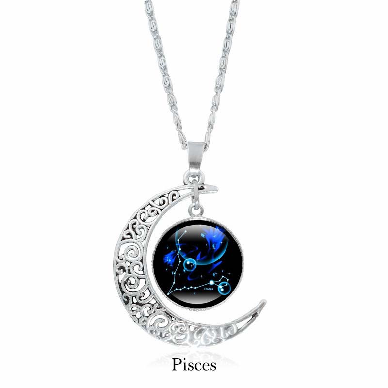 Colgante de cadena con collar de protección de la luna de las 12 constelaciones del zodíaco con Buddha Stones