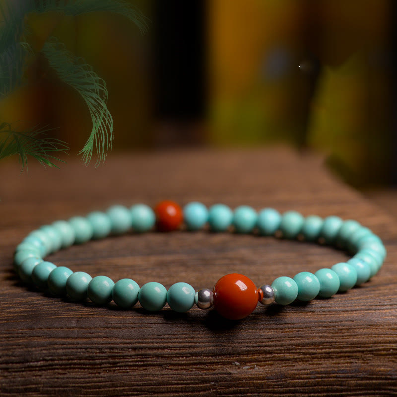 Pulsera de protección de cuentas de ágata roja turquesa de Buddha Stones - 3,8 mm (circunferencia de la muñeca 14-15 cm) - image 1