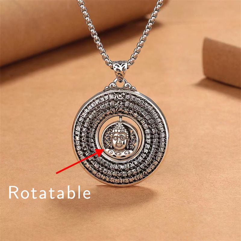 Colgante de collar giratorio con diseño de hebilla de paz tallada en Sutra de corazón de Buddha Stones