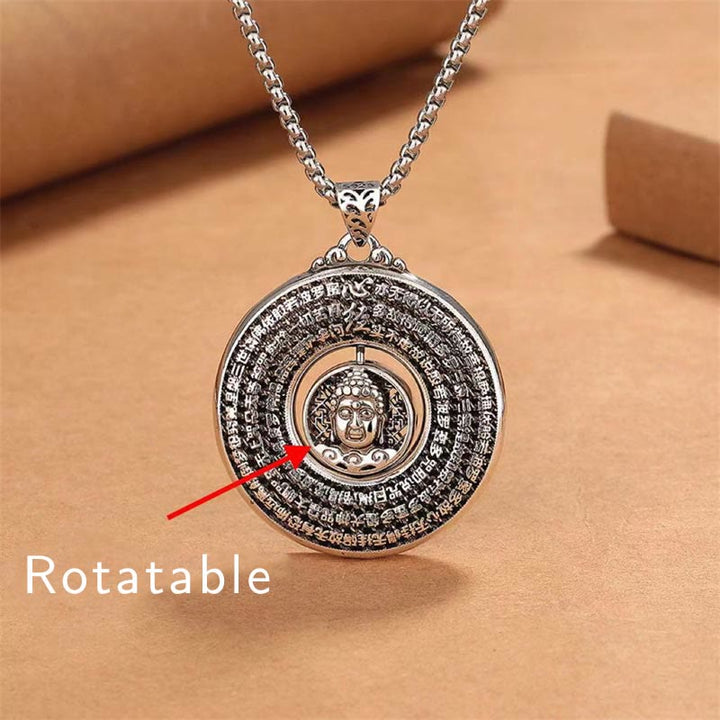 Colgante de collar giratorio con diseño de hebilla de paz tallada en Sutra de corazón de Buddha Stones