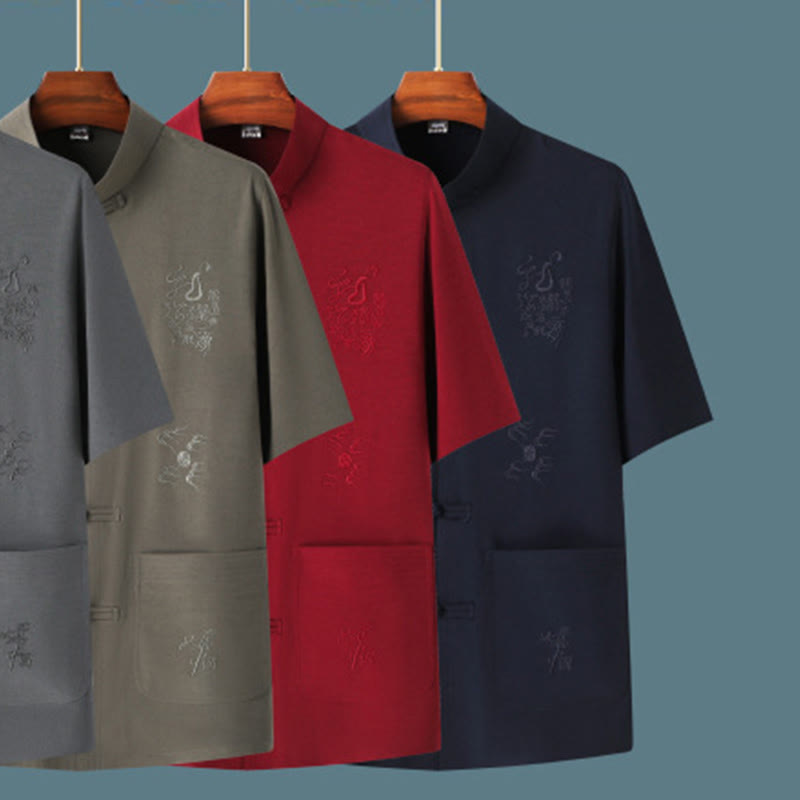 Traje Tang de Buddha Stones Hanfu dragón chino uniforme de kungfú tradicional camisetas y pantalones de manga corta conjunto de ropa para hombre
