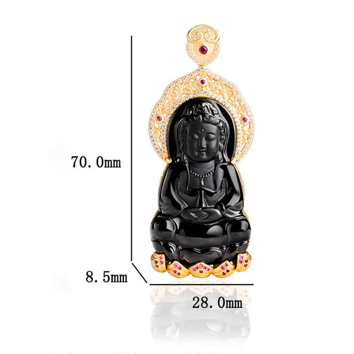 Buddha Stones, Plata de Ley 925, Jade negro Natural, Kwan Yin, Avalokitesvara, colgante de collar de riqueza - image 9