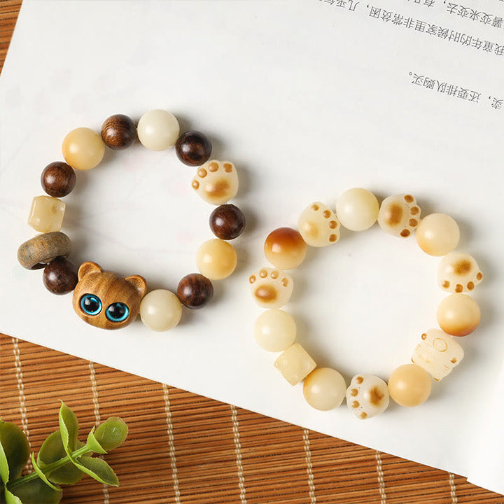 Pulsera de la paz con Buddha Stones, semilla de Bodhi Natural, sándalo, cabeza de gato bonita de la suerte, garra de pata - image 24