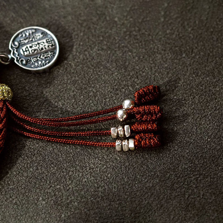 Pulsera trenzada de plata de ley 925 hecha a mano con Buddha Stones , cinco direcciones, dioses de la riqueza, protección de la suerte