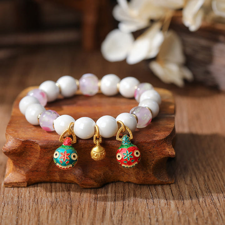 Pulsera de la suerte con cuentas de porcelana coloridas de cristal Liuli, amuleto de la familia de la bestia tragadora de oro con Buddha Stones