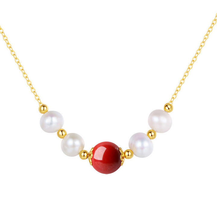Collar con colgante de cadena de cuentas curativas de sinceridad con perlas de cinabrio de plata de ley 925 con Buddha Stones