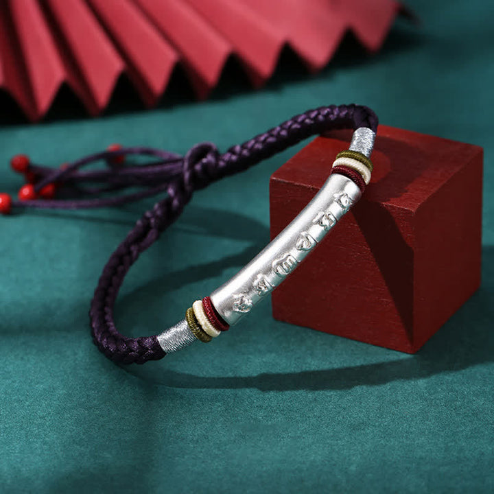 Pulsera de hilo de protección Om Mani Padme Hum de plata de ley 999 con Buddha Stones - Plata de ley 999 - Morado oscuro (tamaño de la pulsera: 16 + 4,5 cm) - image 17