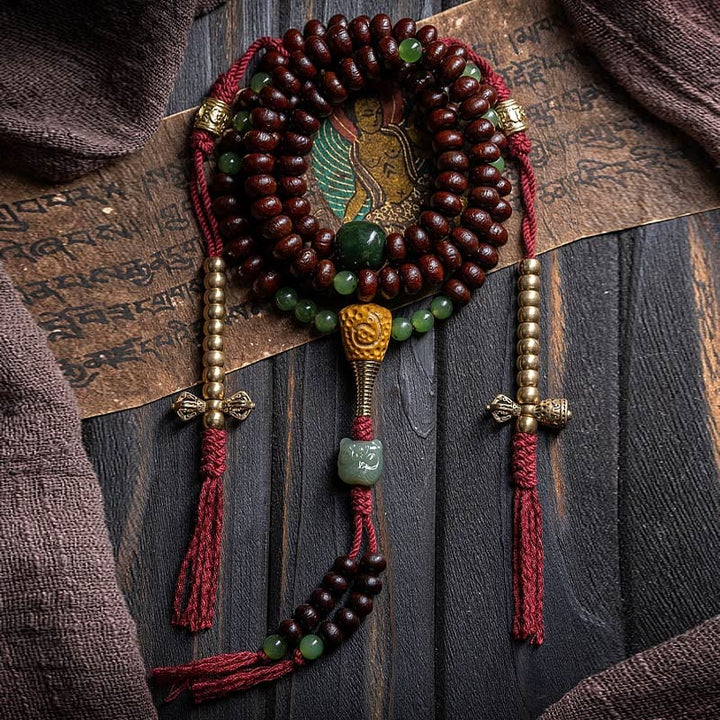 Buddha Stones naturales del Tíbet 108 cuentas de Mala semilla de Bodhi púrpura Hetian cian Jade cobre Dorje pulsera de la paz