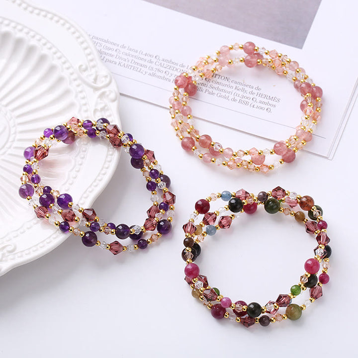 Pulsera de doble envoltura con Buddha Stones, turmalina Natural, fresa, cuarzo, amatista, paz y sabiduría
