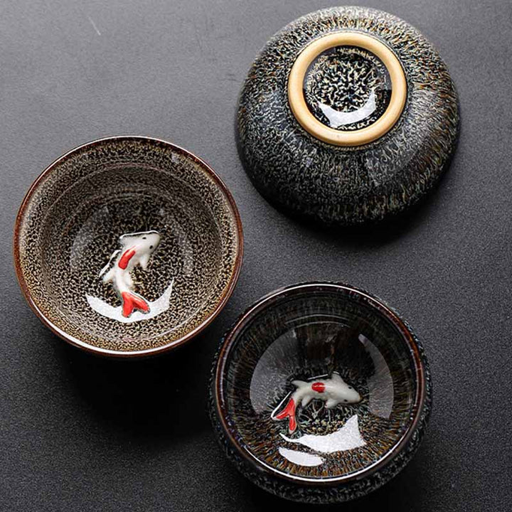 Buddha Stones pequeño horno de peces Koi cambio chino Jianzhan taza de té de cerámica Kung Fu taza de té 60ml