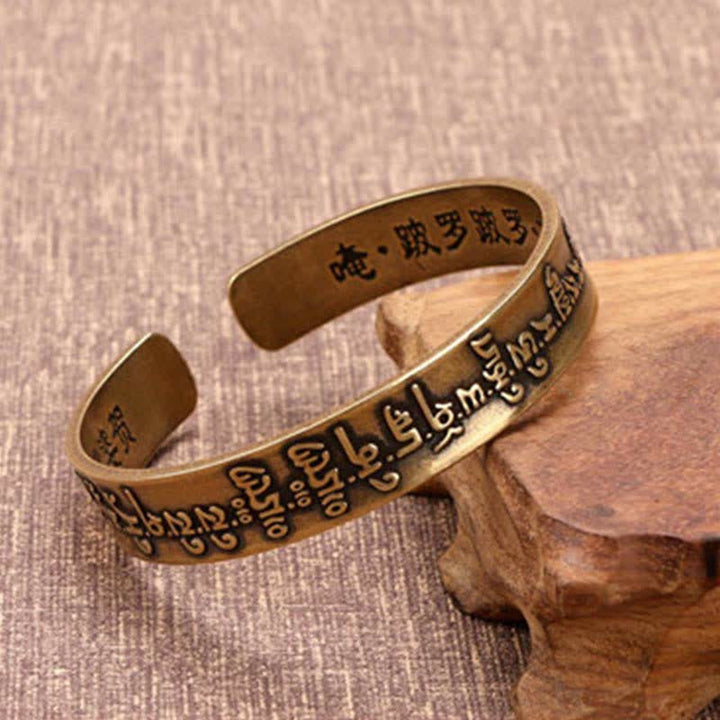 Buddha Stones 2 uds Om Mani Padme Hum dragón Fénix cobre cuero paz brazalete pulsera
