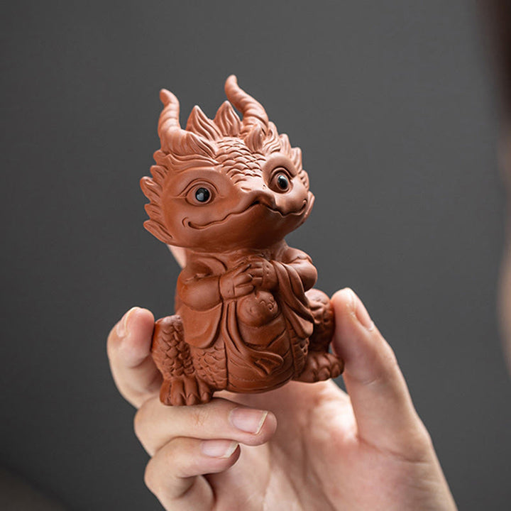 Buddha Stones, dragón de la suerte, riqueza, té, mascota, figura decorativa de arcilla púrpura, decoración
