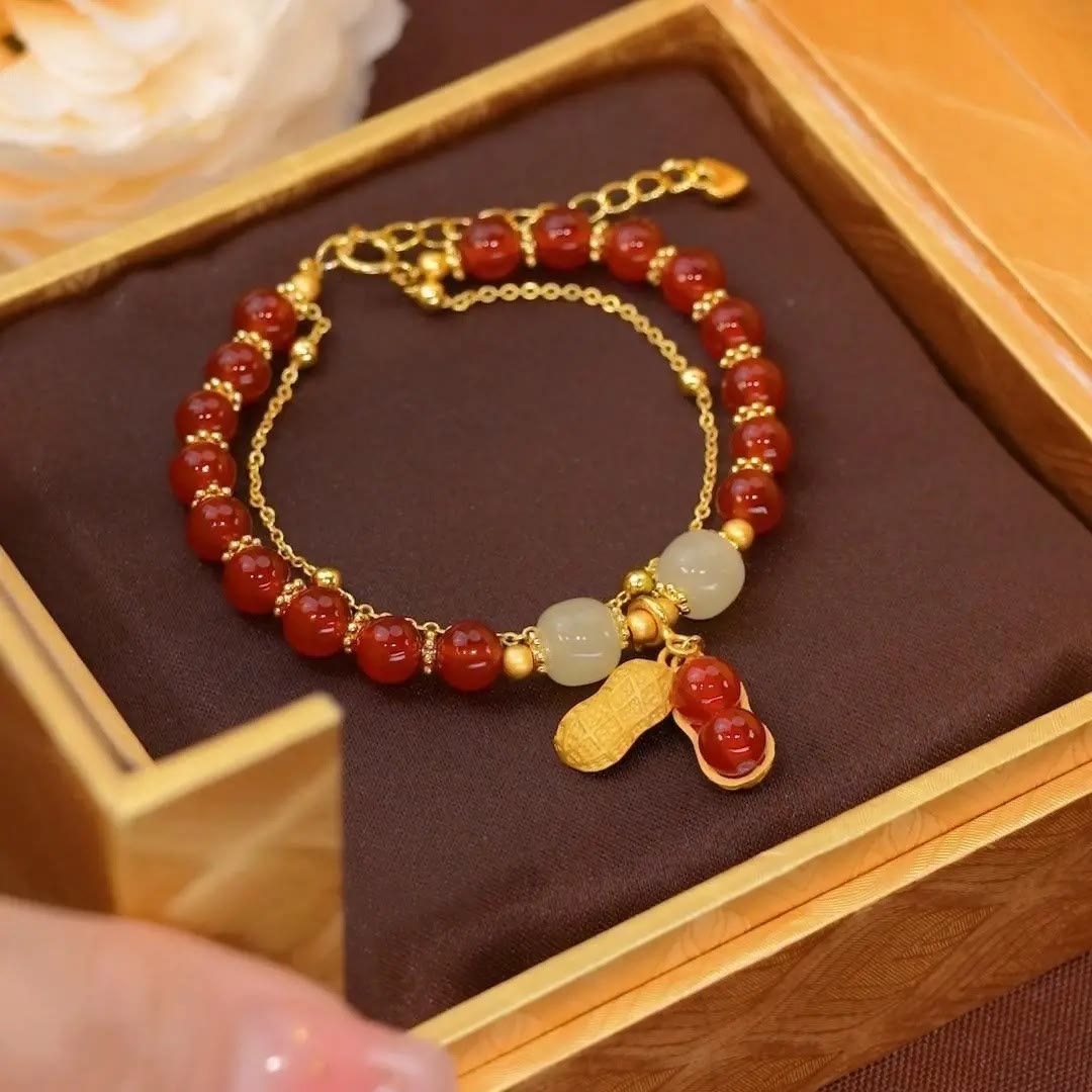 Pulsera con cuentas de la suerte, con Buddha Stones, hoja de jade, Ginkgo, tulipán, cacahuete, Fu