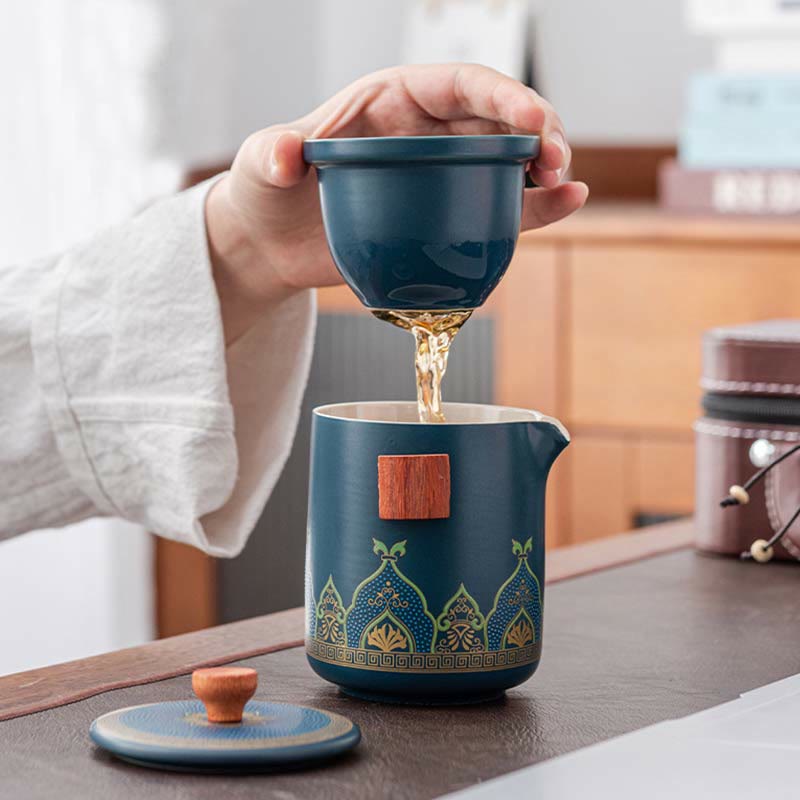 Tetera de cerámica de Gongfu chino con flores de Buddha Stones , bolsa portátil para juego de té de viaje al aire libre