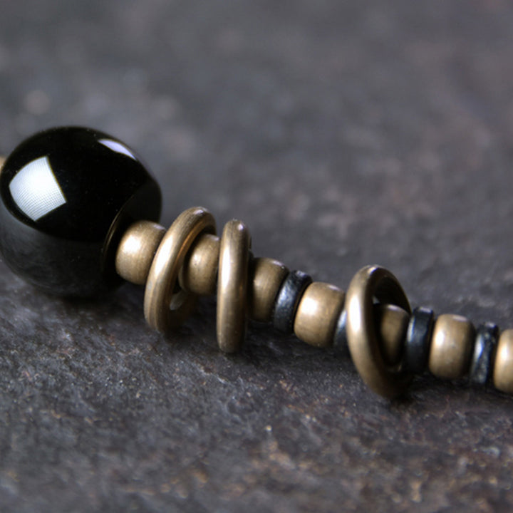 Buddha Stones madera de ébano cuentas Dzi cobre paz pareja pulsera collar colgante